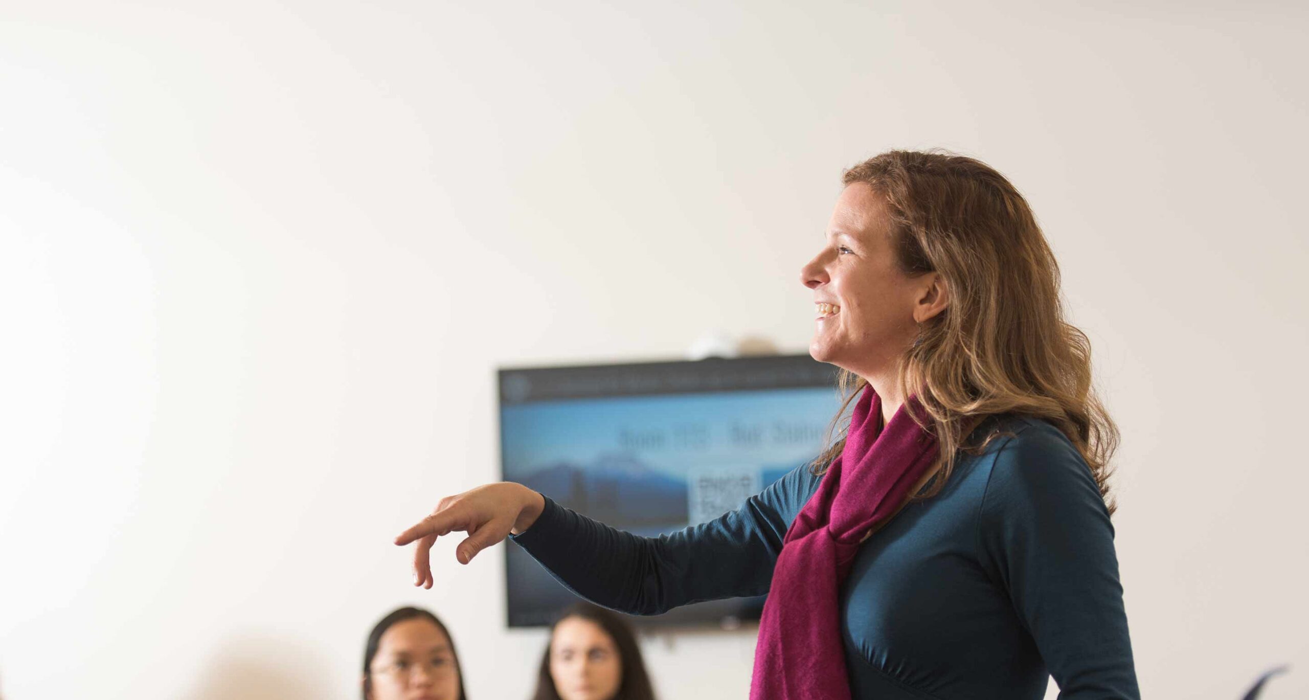 Professor Michele Lemons teaching a class at Assumption.