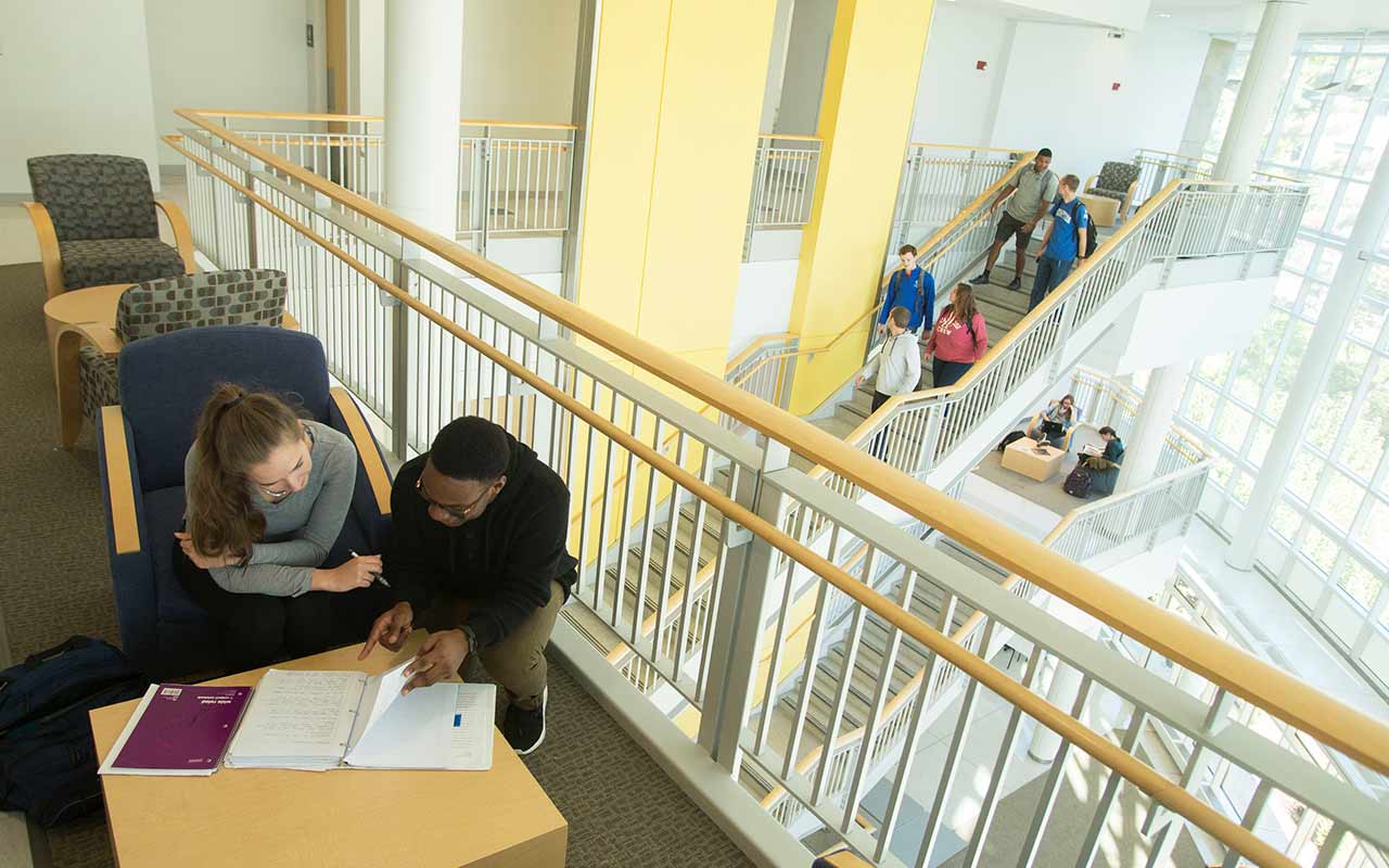 Students working on summer research at Assumption College in the Science Testa building.