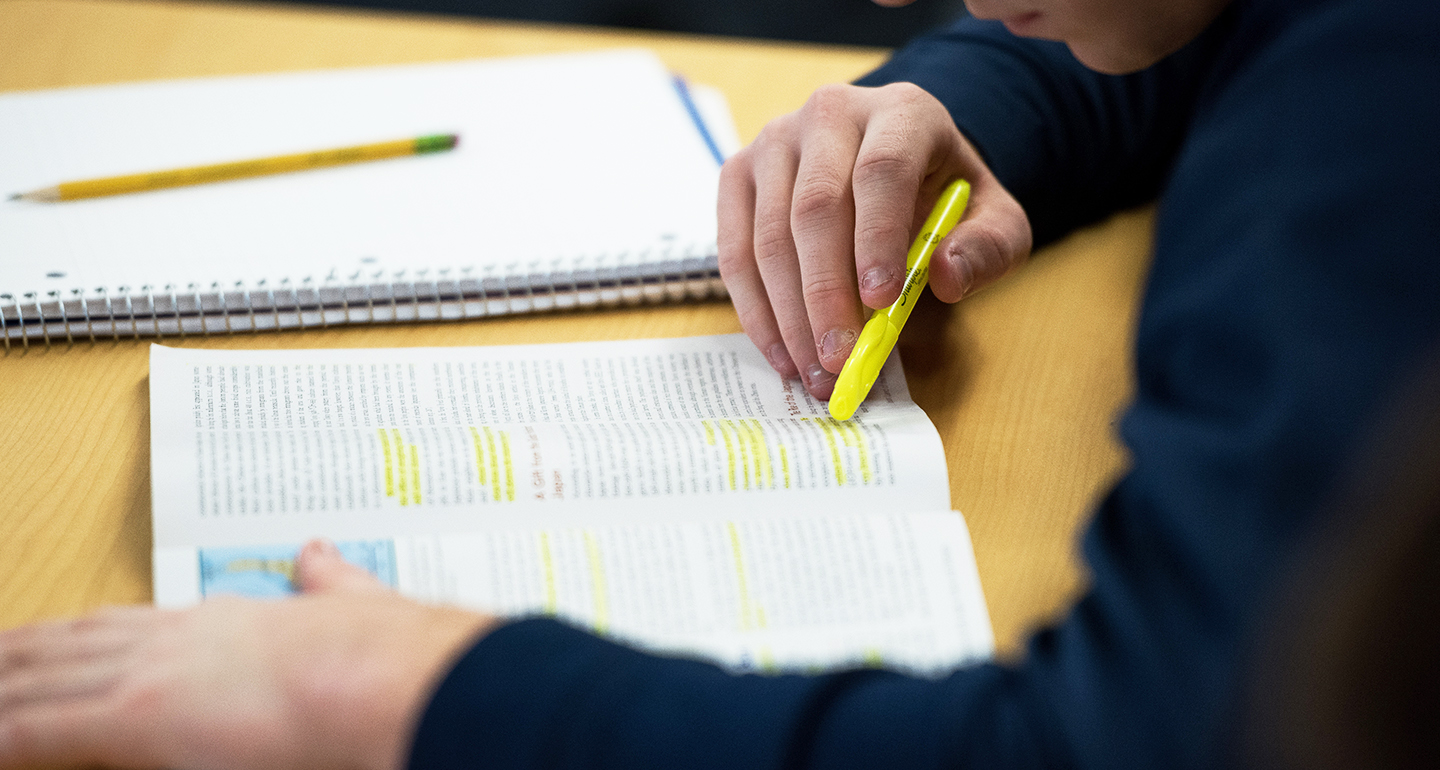 Assumption student taking a placement test