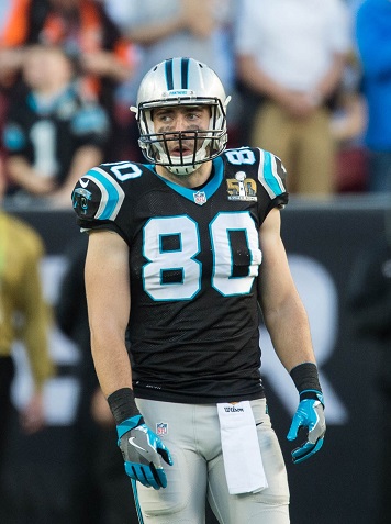 Former Assumption student Scott Simonson in his Carolina Panthers uniform.