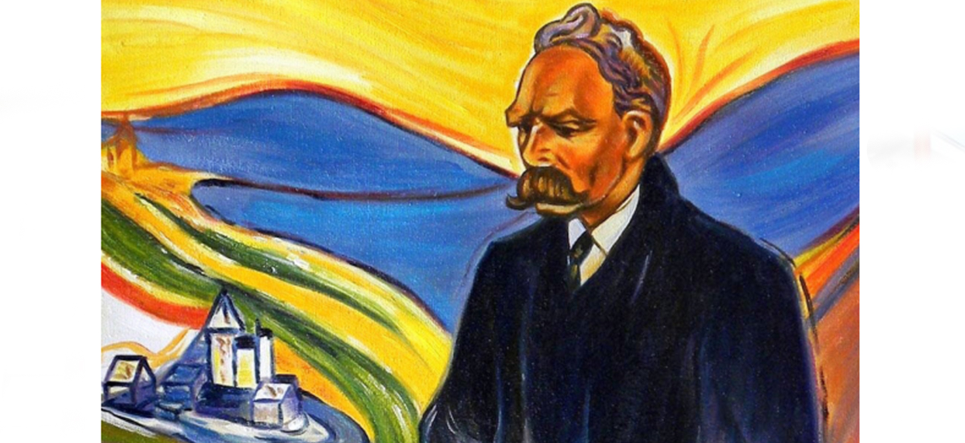 A colorful rendering of Nietzsche to promote a lecture at Assumption College titled, The Chains of the Free Spirit: Seven Aphorisms on Nietzsche’s The Gay Science, Book 5