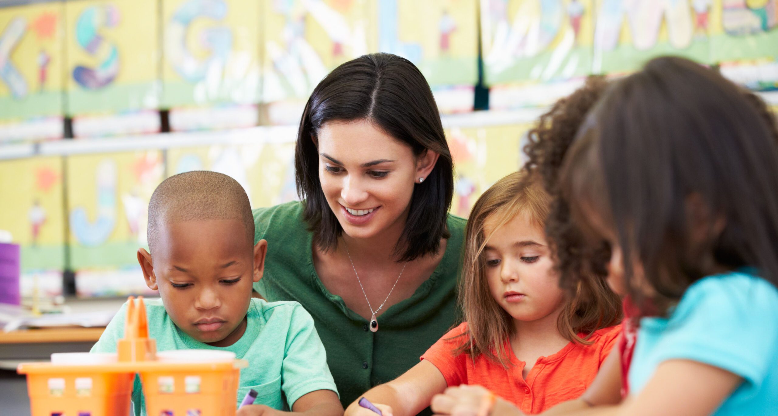 Teacher with students