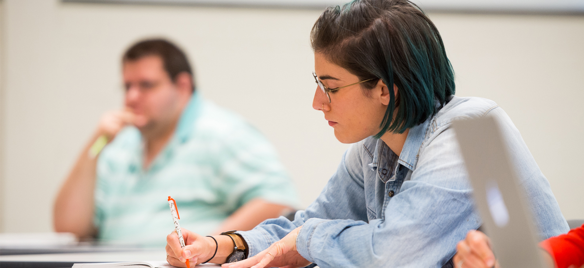 An Assumption student in one of the University's many state-of-the art classrooms in Worcester, Massachusetts.