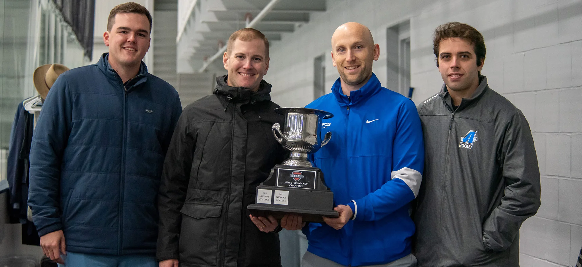 For the entire Assumption men’s ice hockey coaching staff, winning the NE-10 Championship this season was about so much more than bringing home a trophy. It was about cultivating a family and giving back to a collegiate and athletic community that they themselves had each been transformed by as a student-athlete. 