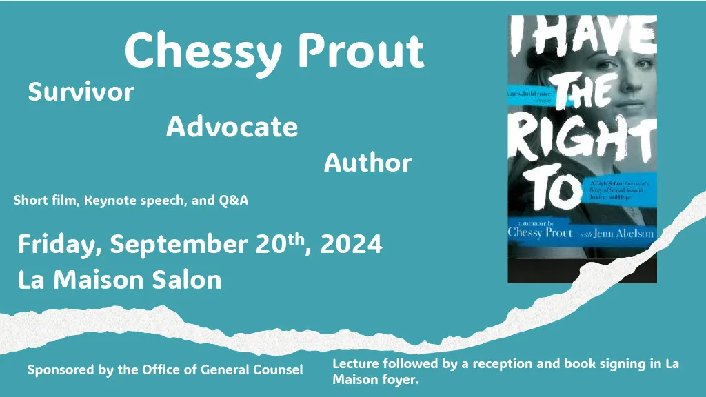 Event poster for Chessy Prout's film presentation, keynote address, and Q&A at Assumption University