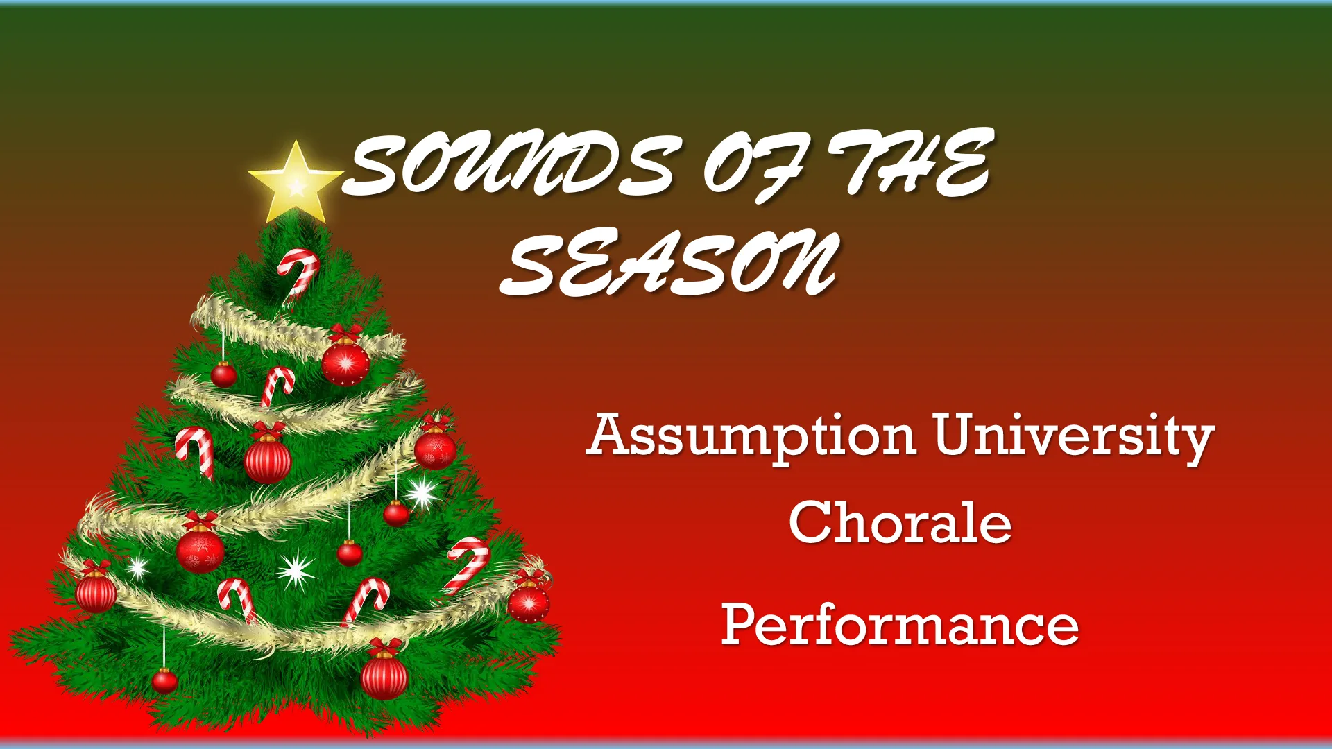 red sounds of the season poster with a Christmas tree